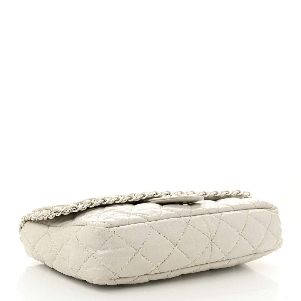 Calfskin Quilted Medium Chain Me Flap White
