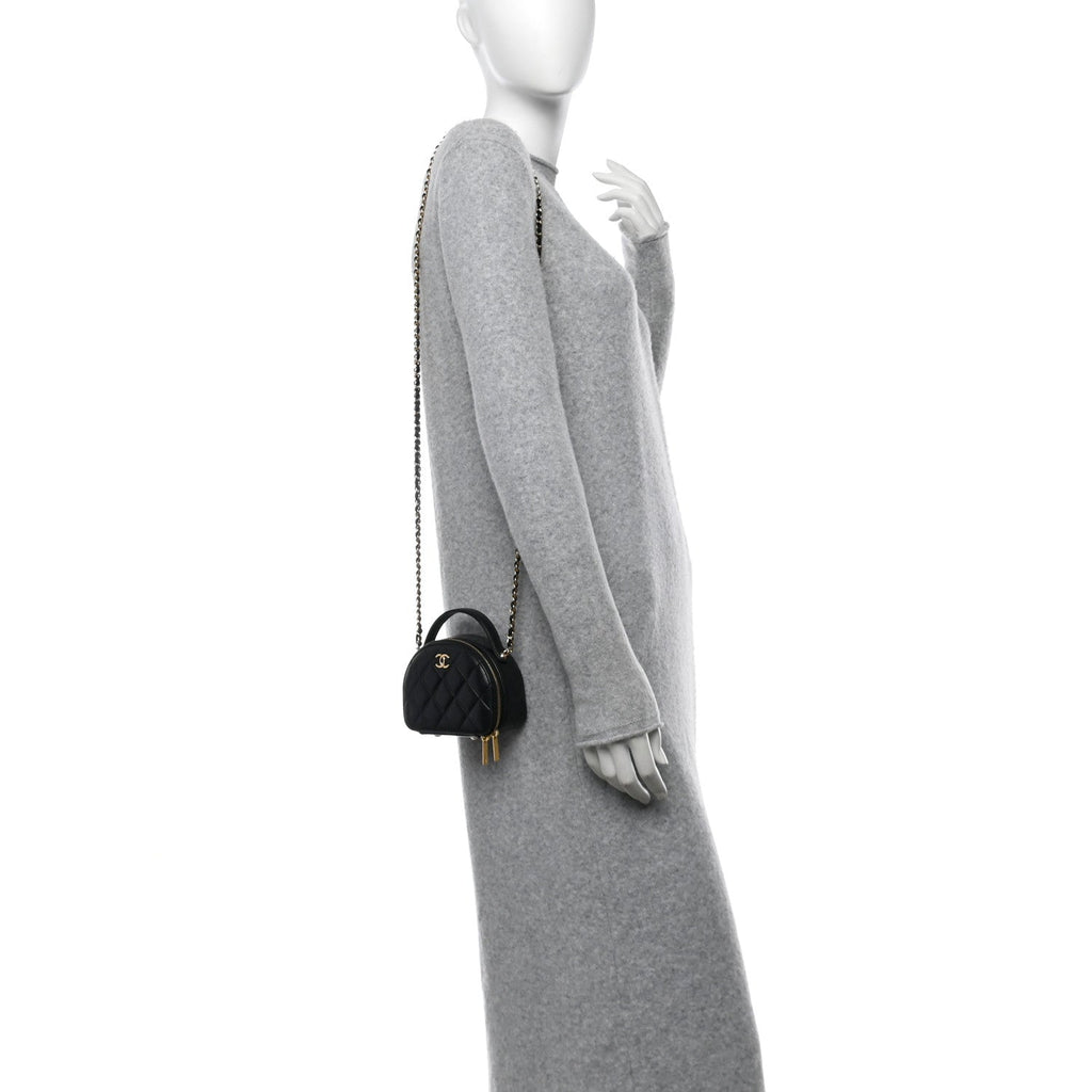 Lambskin Quilted Mini Chic Riviera Top Handle Vanity Case Black