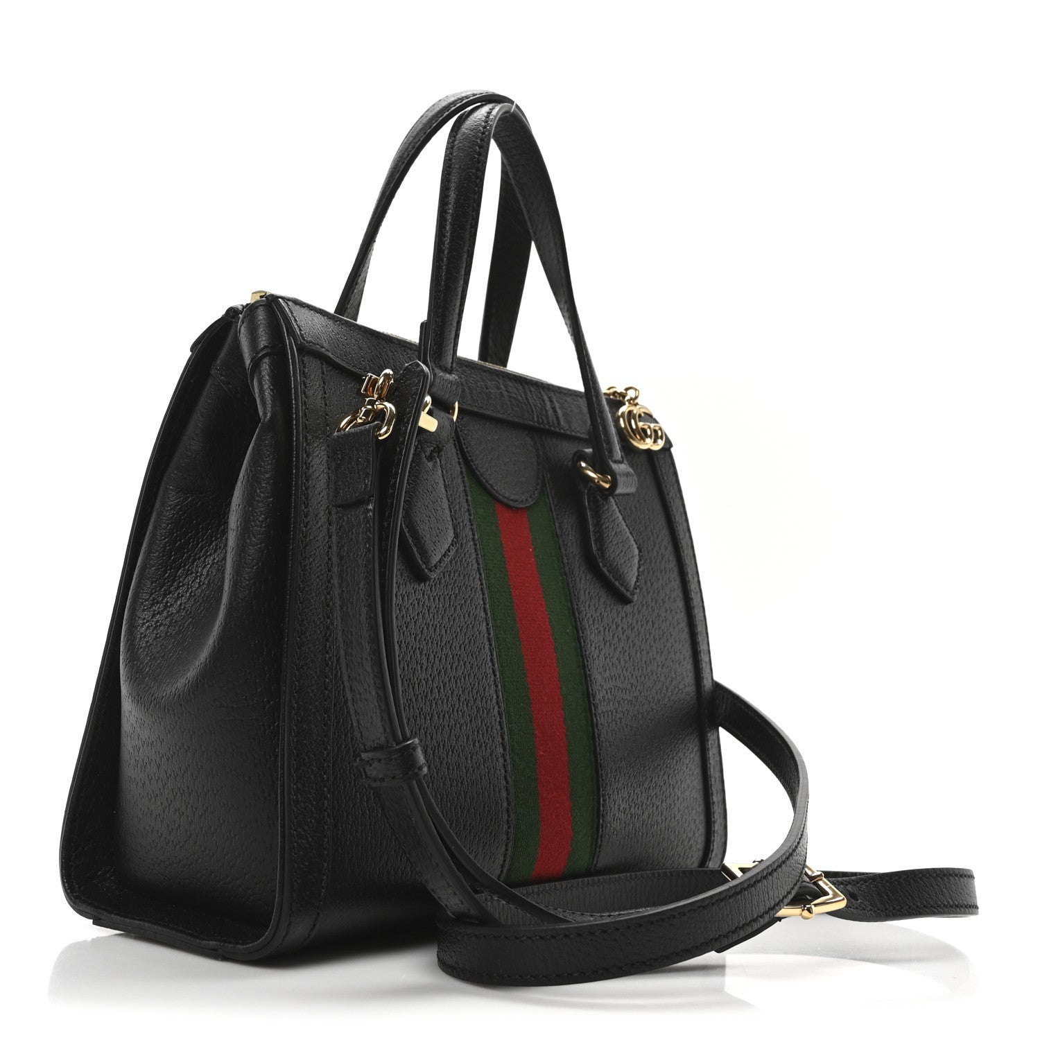 Textured Calfskin Web Small Ophidia Tote Bag Black