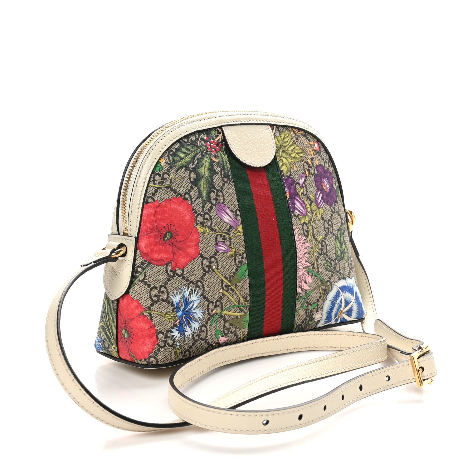 GG Supreme Monogram Flora Web GG Small Ophidia Dome Shoulder Bag White