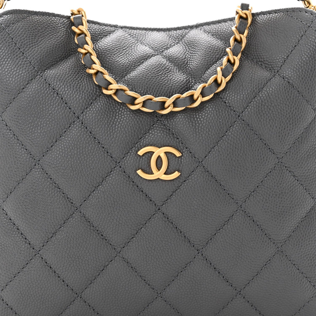 Caviar Quilted Chanel Way Clutch With Chain Grey