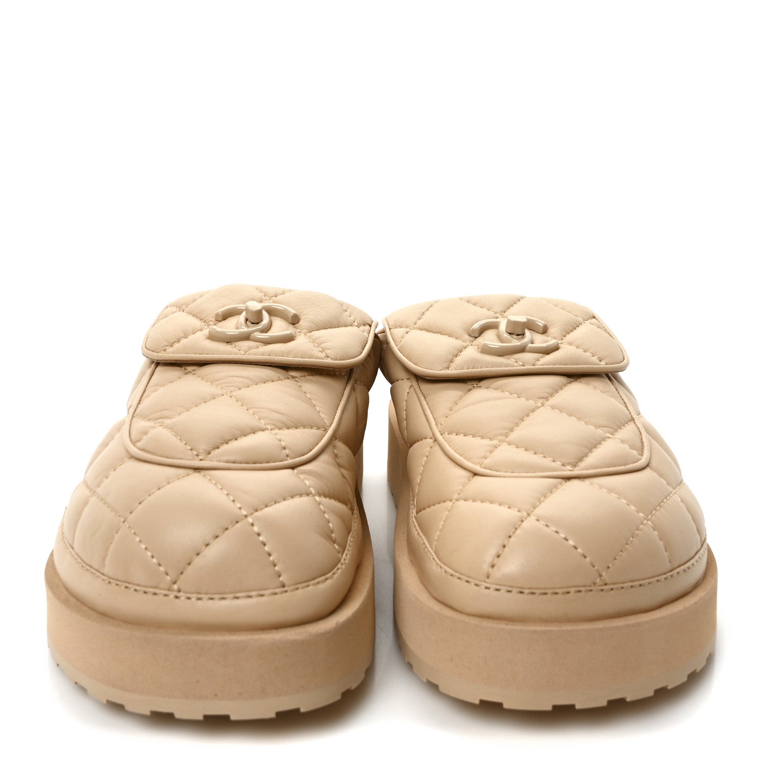 Lambskin Quilted CC Turnlock Mules  36 Beige
