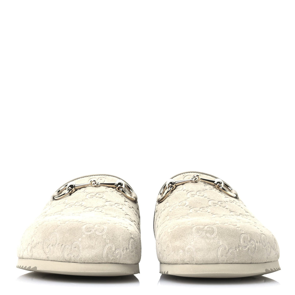 Luxury Suede Guccissima Miro Soft Womens Horsebit Slippers 39.5 Oatmeal