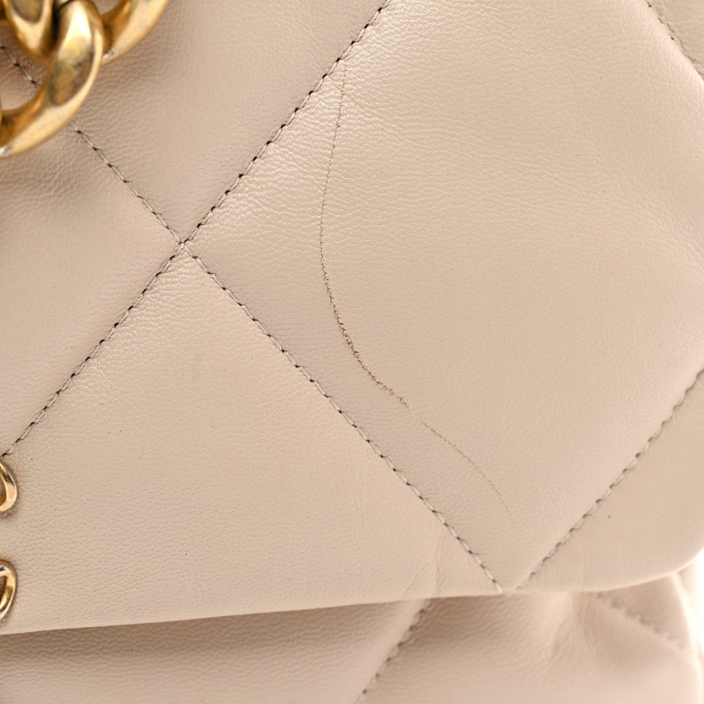 Goatskin Quilted Large Chanel 19 Flap Beige