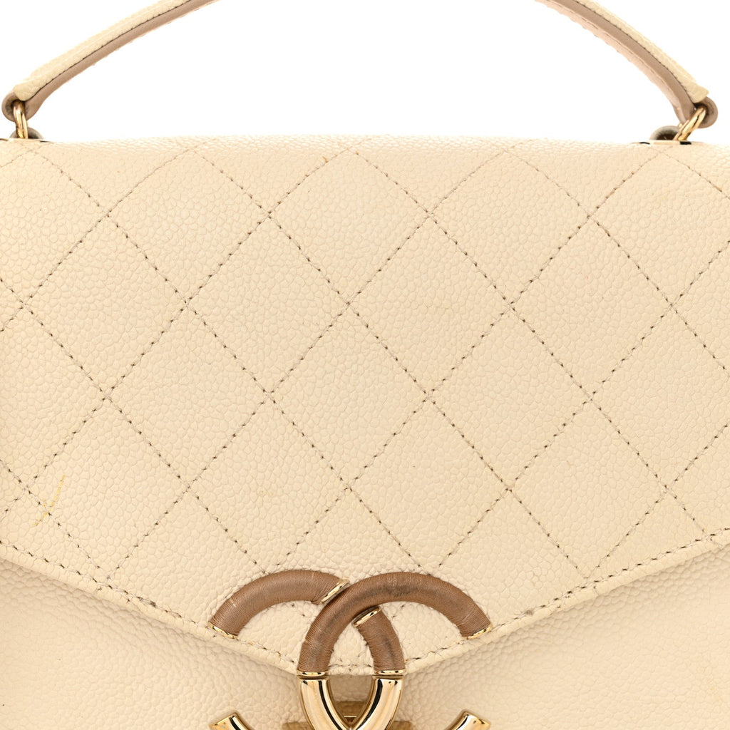 Grained Calfskin Quilted Small Cuba Top Handle Flap White