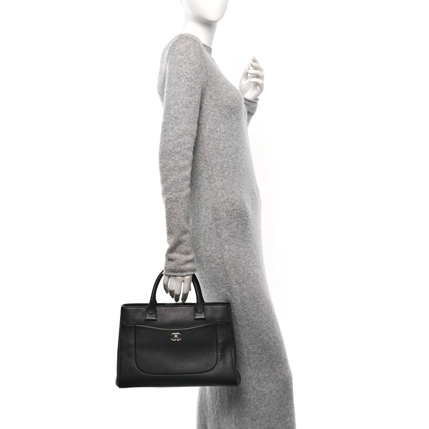 Grained Calfskin Medium Neo Executive Shopper Tote Black