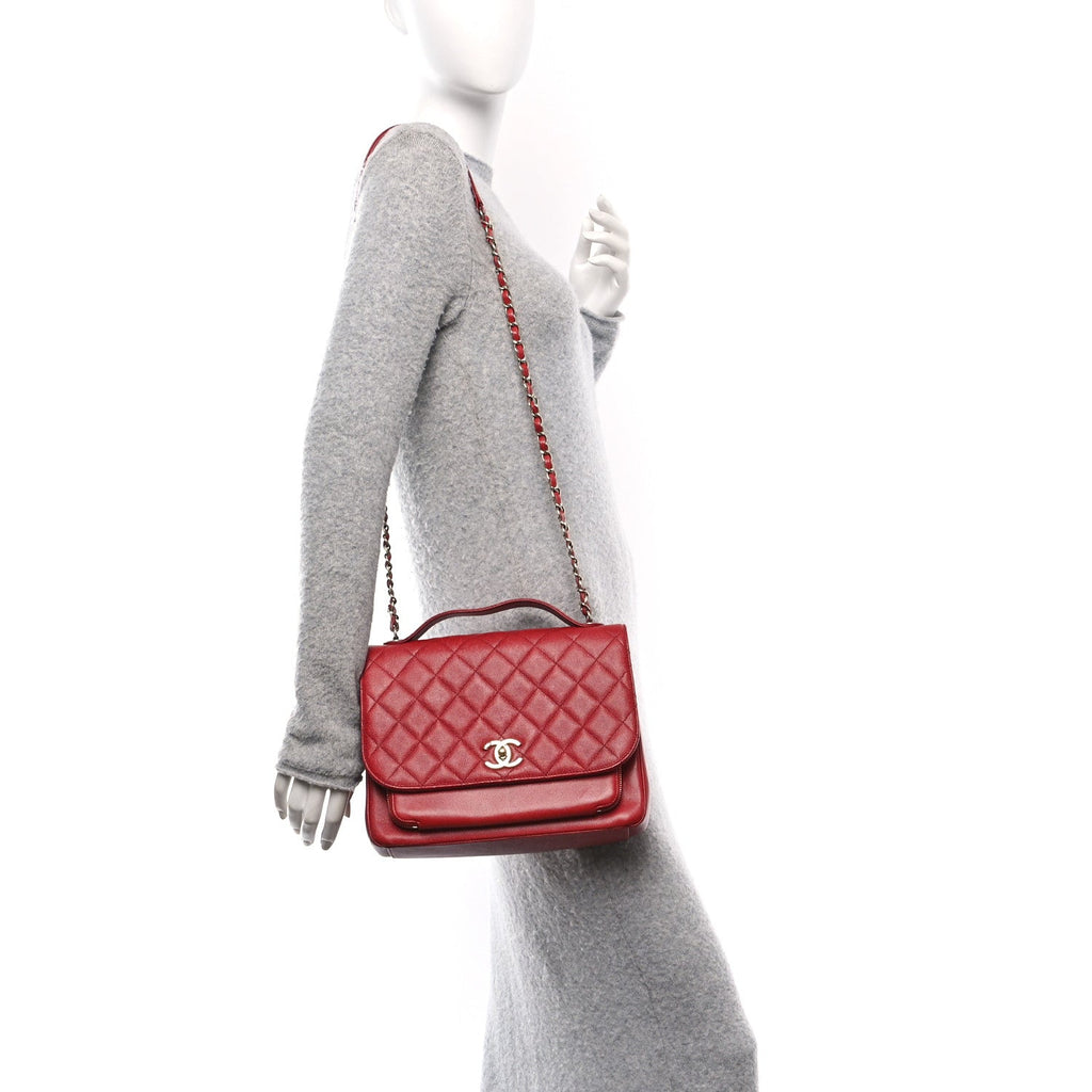 Caviar Quilted Large Business Affinity Flap Red