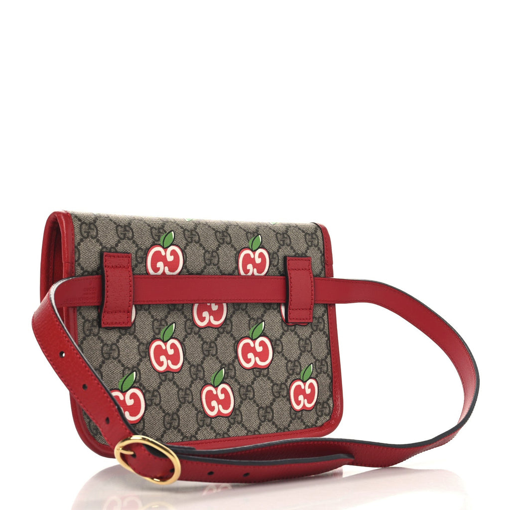 GG Supreme Monogram Apple Interlocking G Belt Bag 90 36 Beige Multicolor Lobster Red