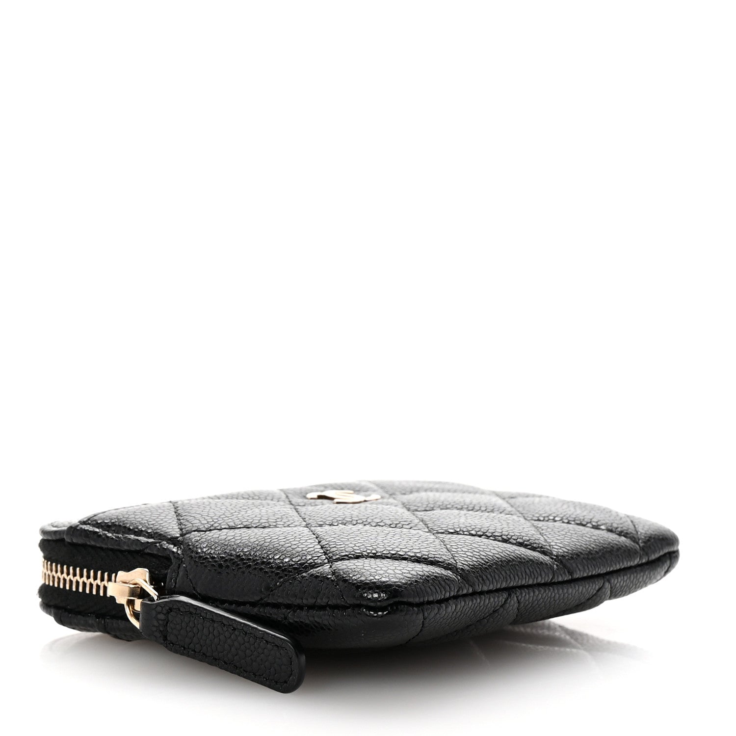 Caviar Quilted Zip  Holder Wallet Black