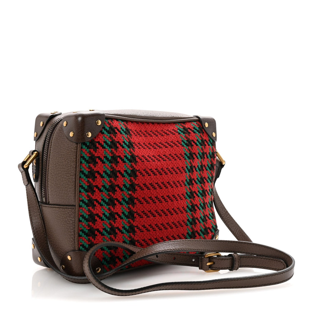 Cotton Wool Textured Calfskin Houndstooth Woven Square Messenger Bag Red Green Ivory Multicolor New Acero
