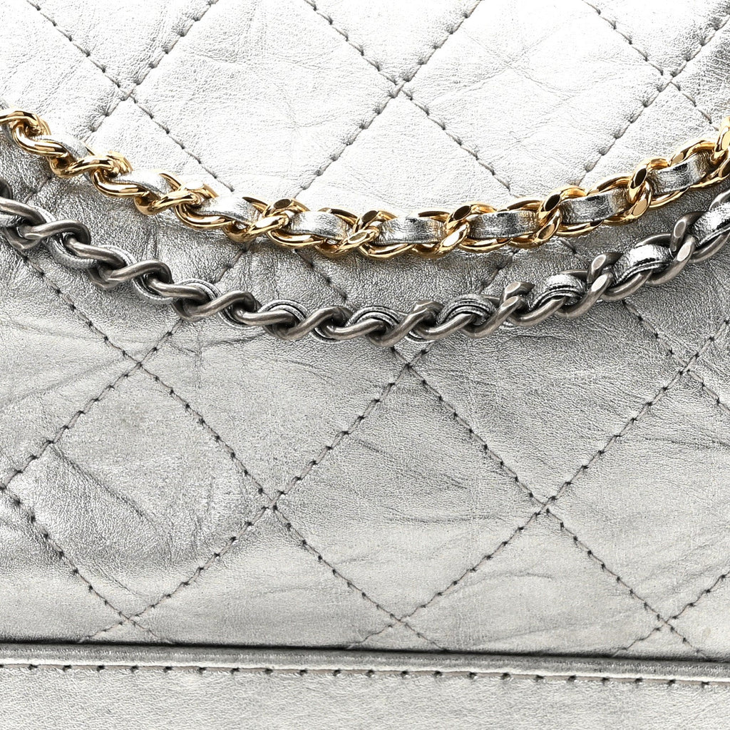 Metallic Lambskin Calfskin Quilted Medium Gabrielle Hobo  Silver