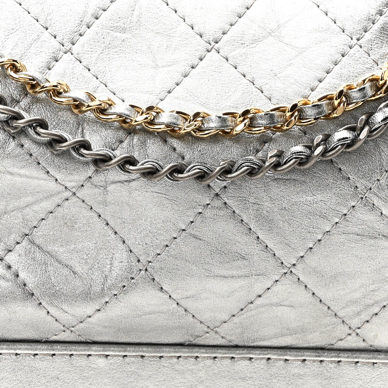 Metallic Lambskin Calfskin Quilted Medium Gabrielle Hobo  Silver