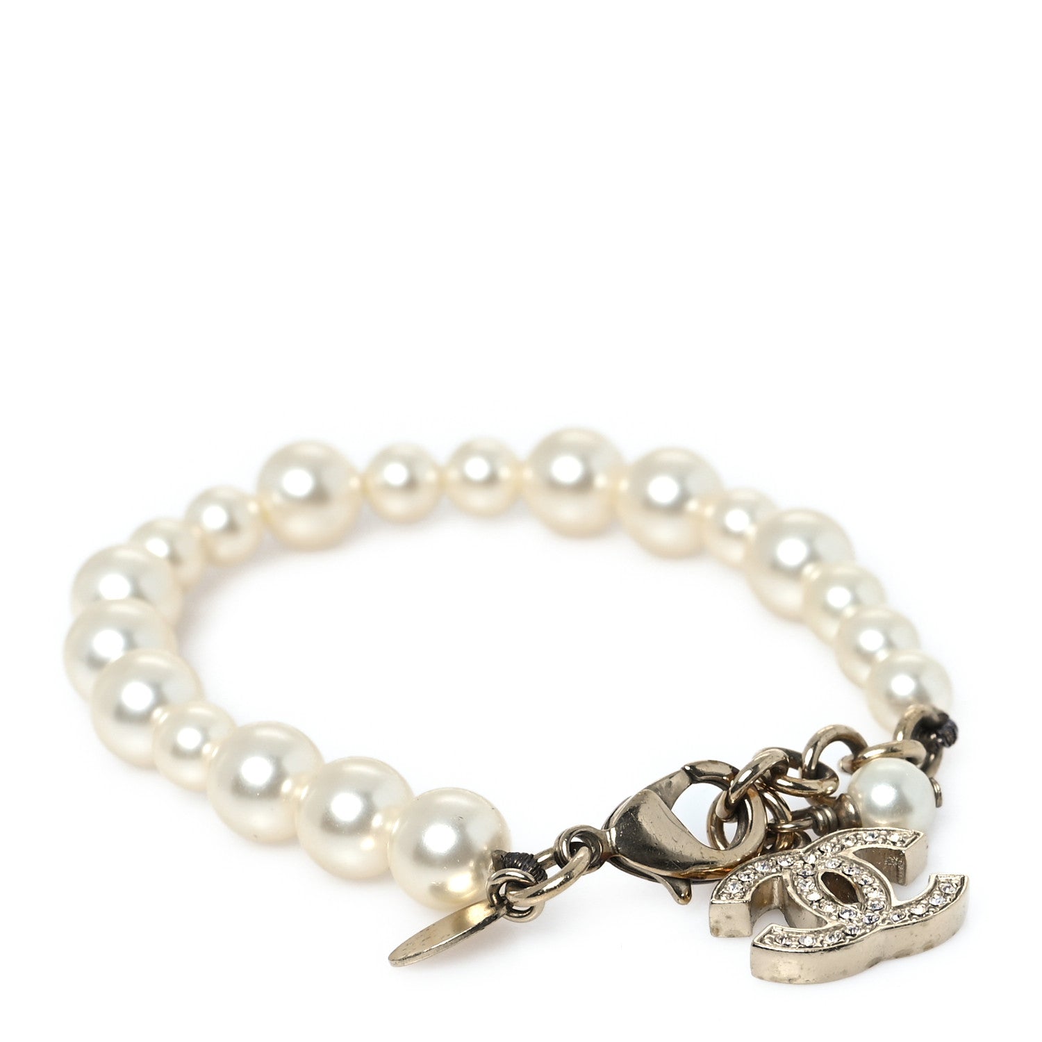 Graduated Pearl Crystal CC Bracelet Gold