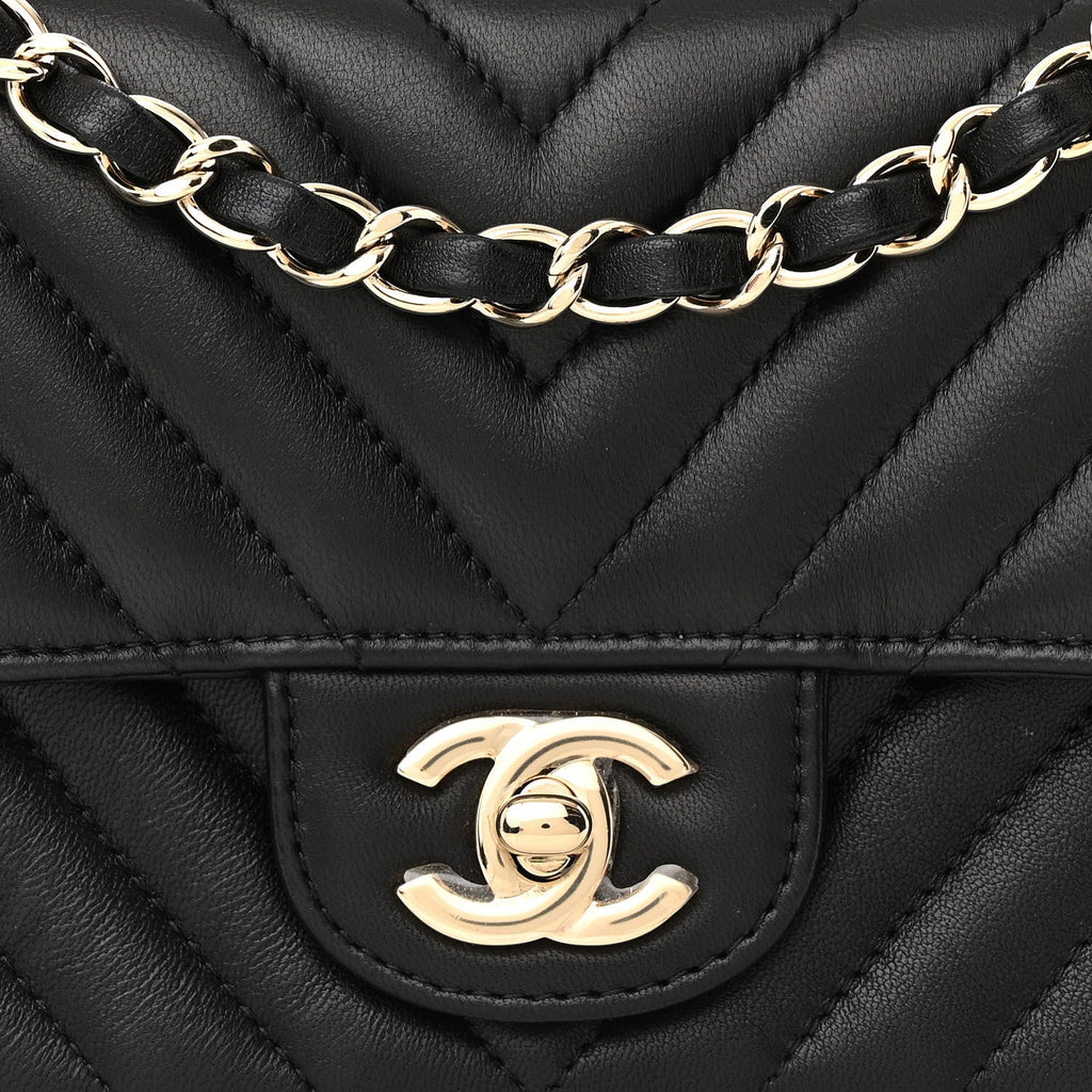 Lambskin Chevron Quilted Mini Rectangular Flap Black