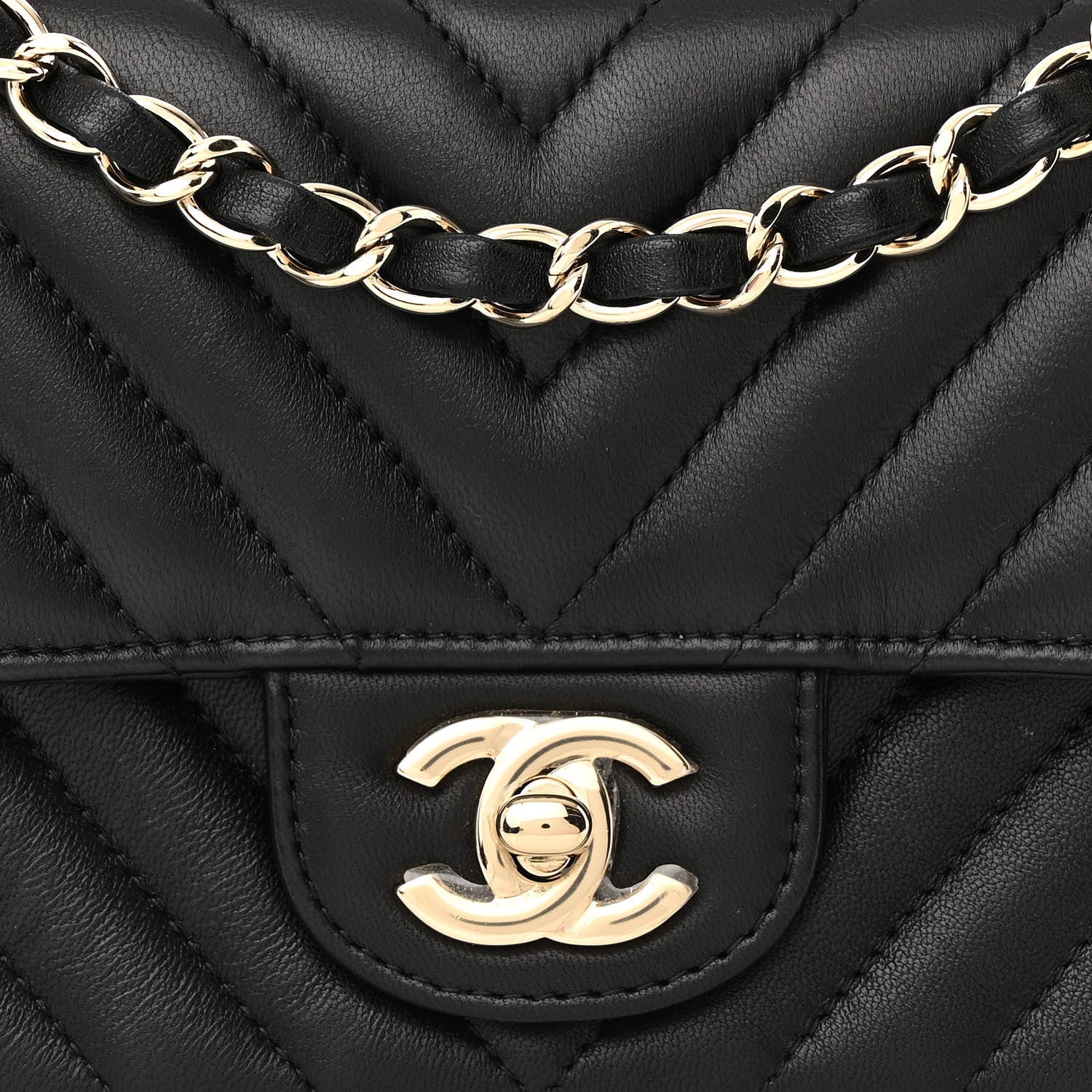 Lambskin Chevron Quilted Mini Rectangular Flap Black