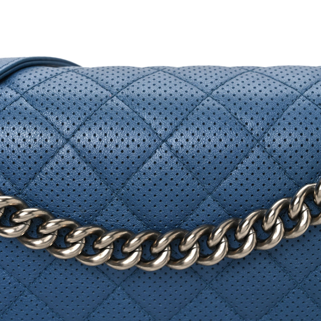 Perforated Lambskin Quilted New Medium Boy Flap Blue