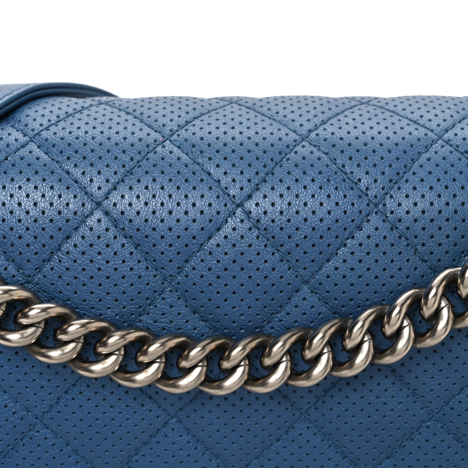 Perforated Lambskin Quilted New Medium Boy Flap Blue