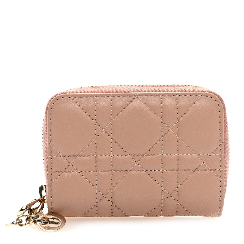 Lambskin Cannage Small Lady Dior Voyageur Coin Purse Rose Des Vents