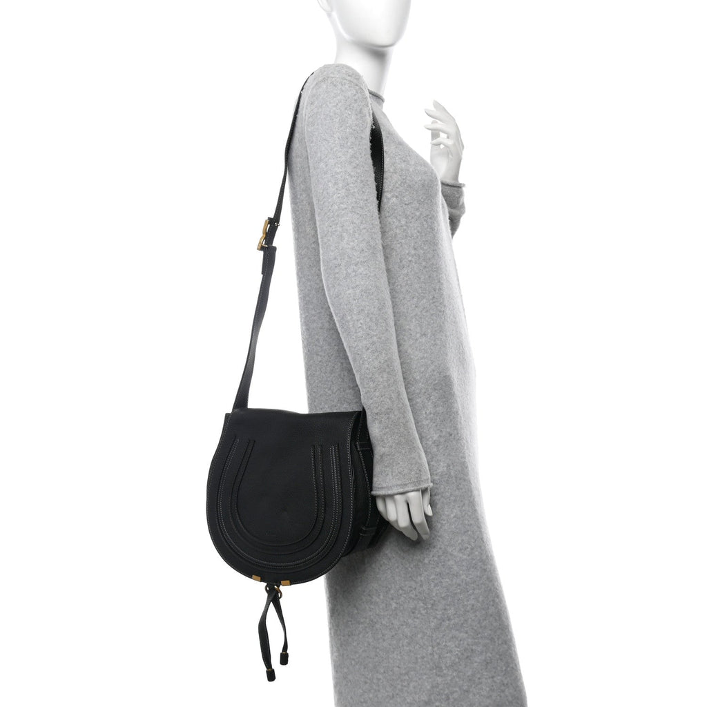 Calfskin Medium Marcie Round Crossbody Bag Black