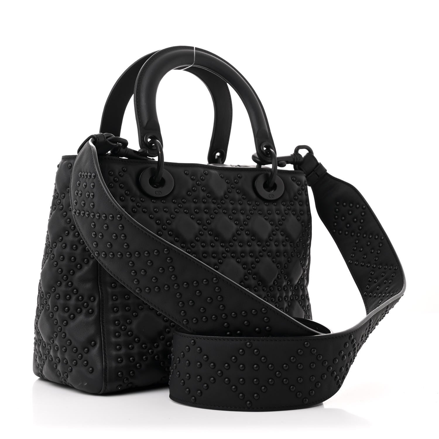 Matte Calfskin Cannage Studded Medium Supple Lady Dior Ultra Black