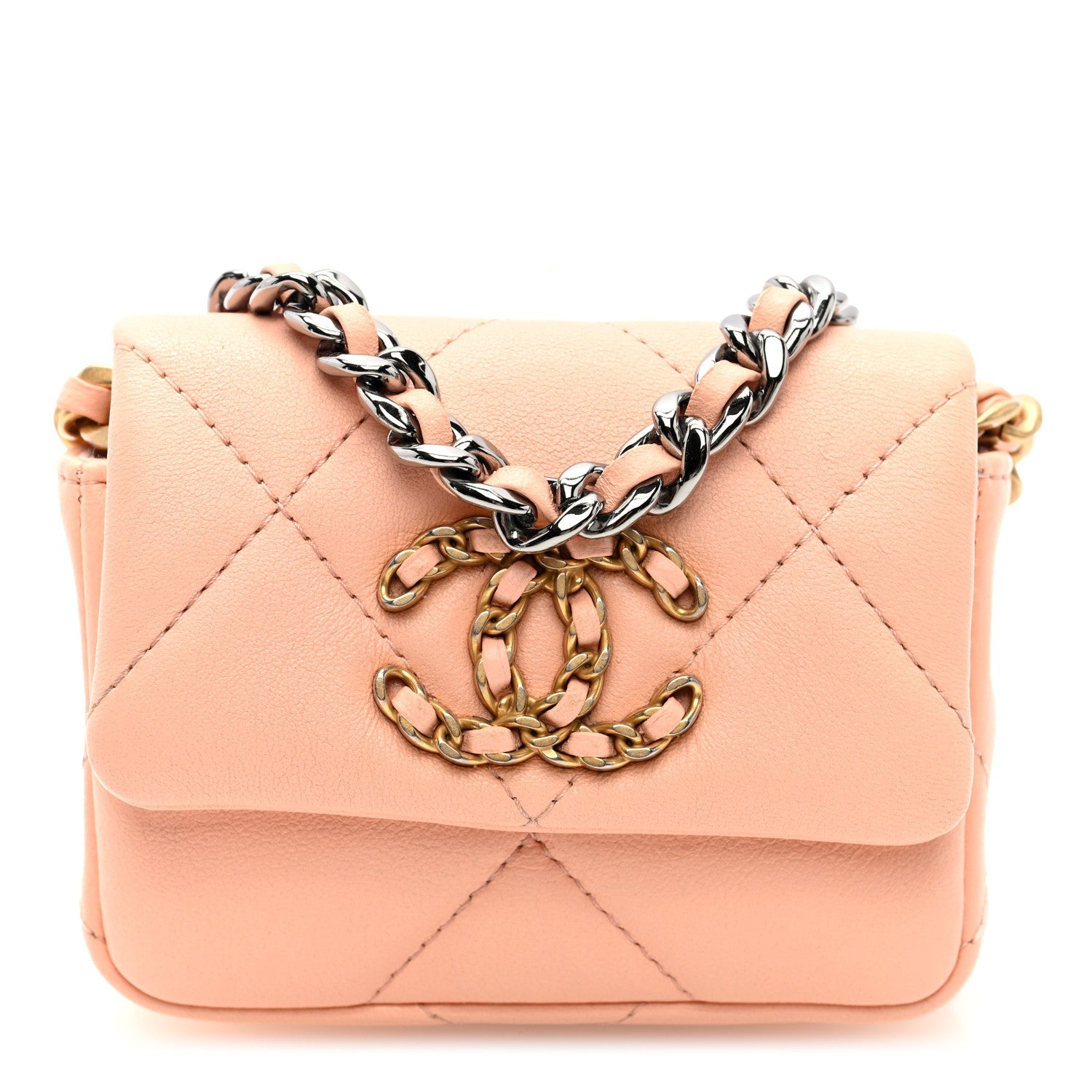 Lambskin Quilted Chanel 19 Flap Belt Bag Light Orange