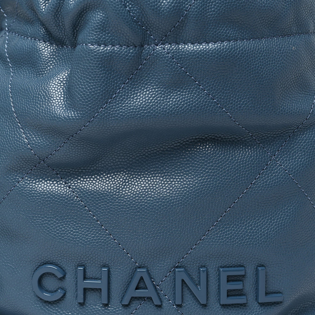 Shiny Caviar Quilted Monochrome Mini Chanel 22 Blue