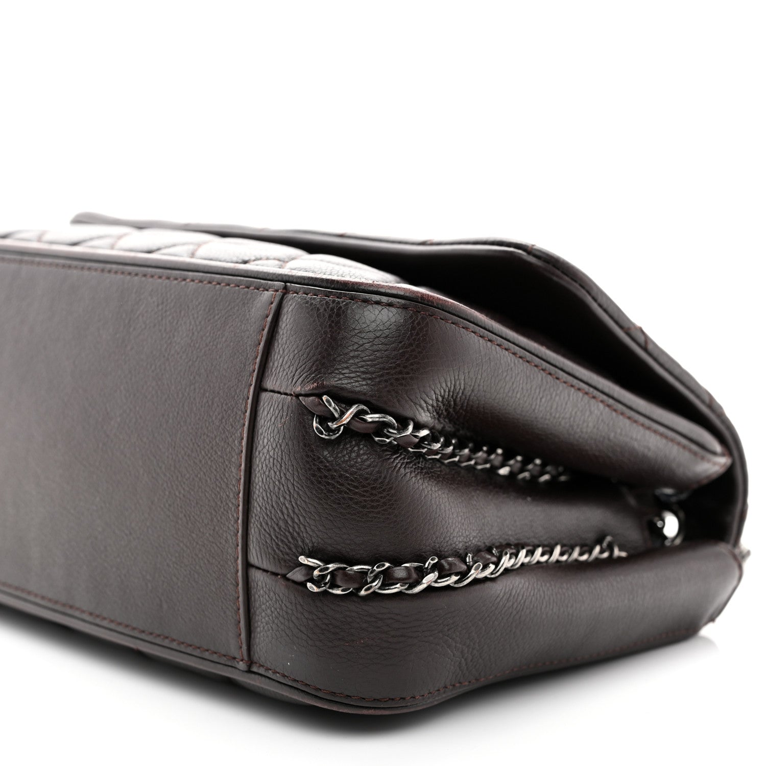 Calfskin Quilted Medium Frame in Chain Flap Brown