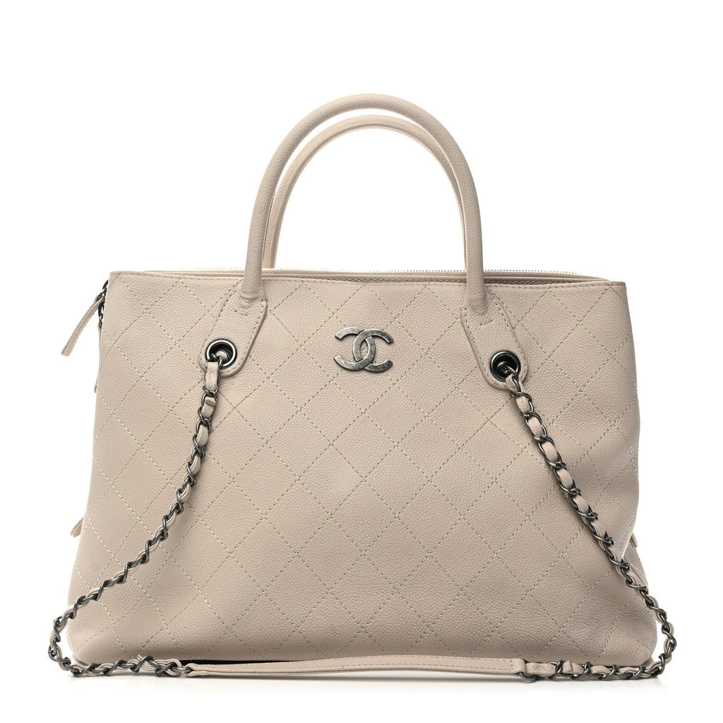 Grained Vegetal Calfskin Urban Shopping Tote Light Beige