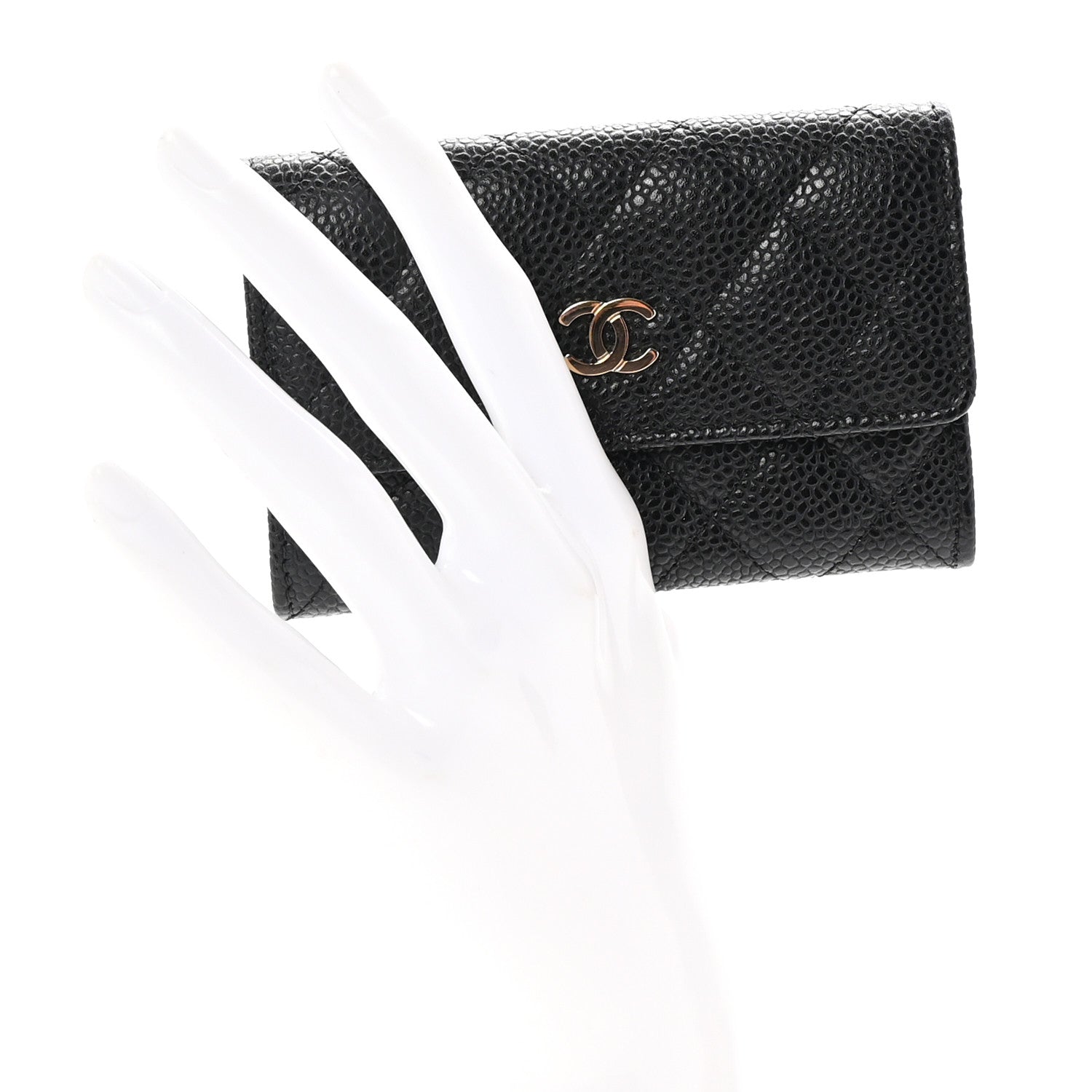 Caviar Quilted Flap  Holder Black