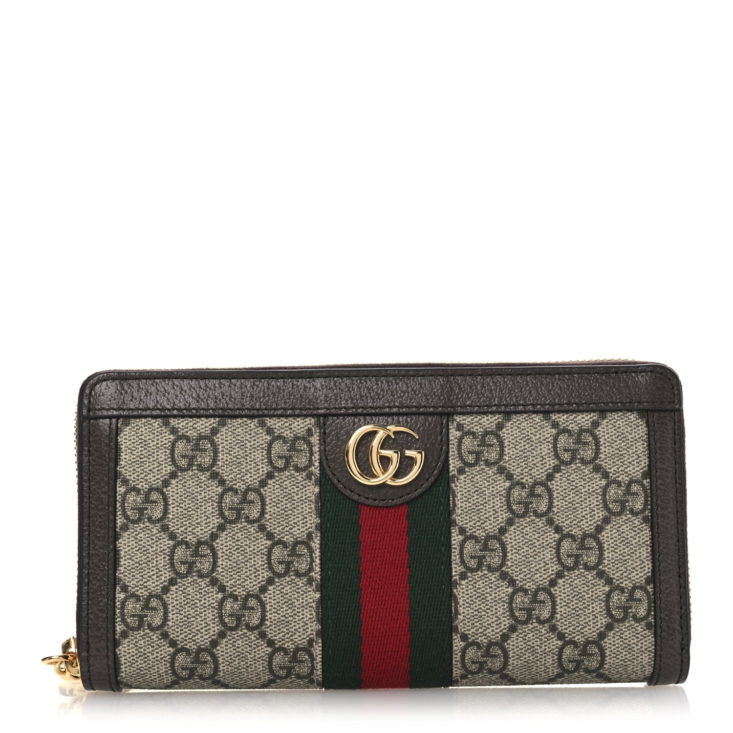 GG Supreme Monogram Web Ophidia Zip Around Wallet Brown