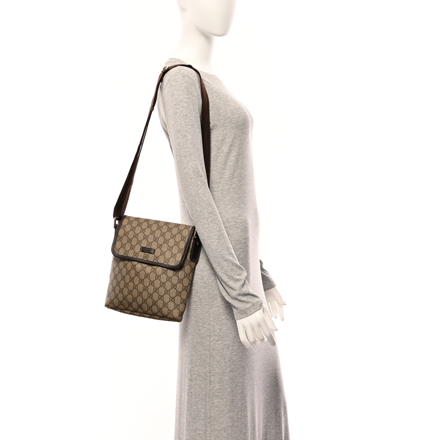 GG Plus Monogram Small Flap Messenger Bag Beige Dark Brown