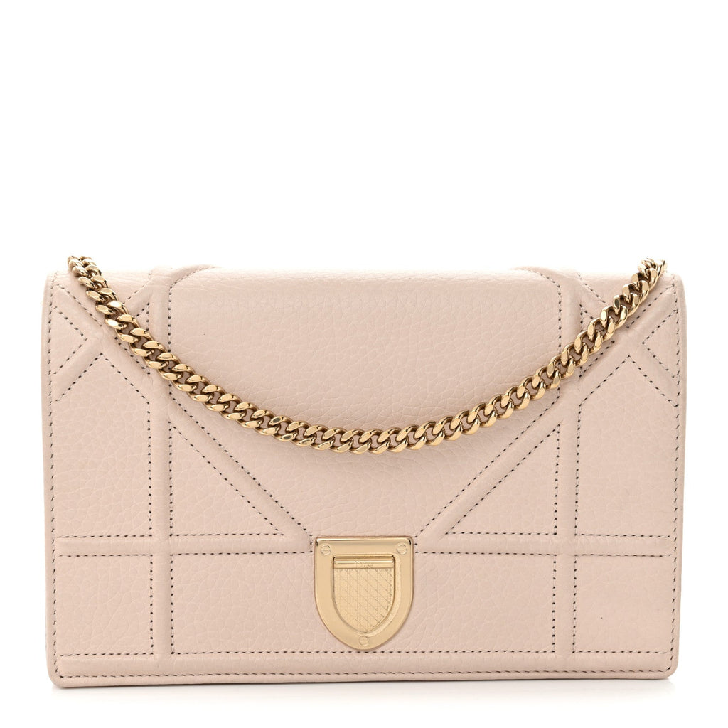 Grained Calfskin Diorama Wallet on Chain Pouch Rose Poudre