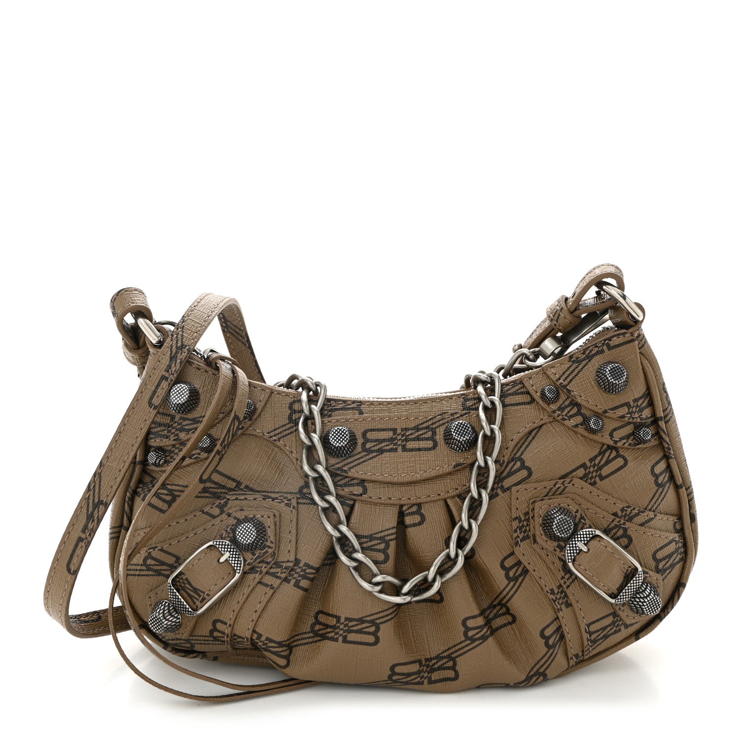 Coated Canvas BB Monogram Le Cagole Mini Purse With Chain Beige Brown