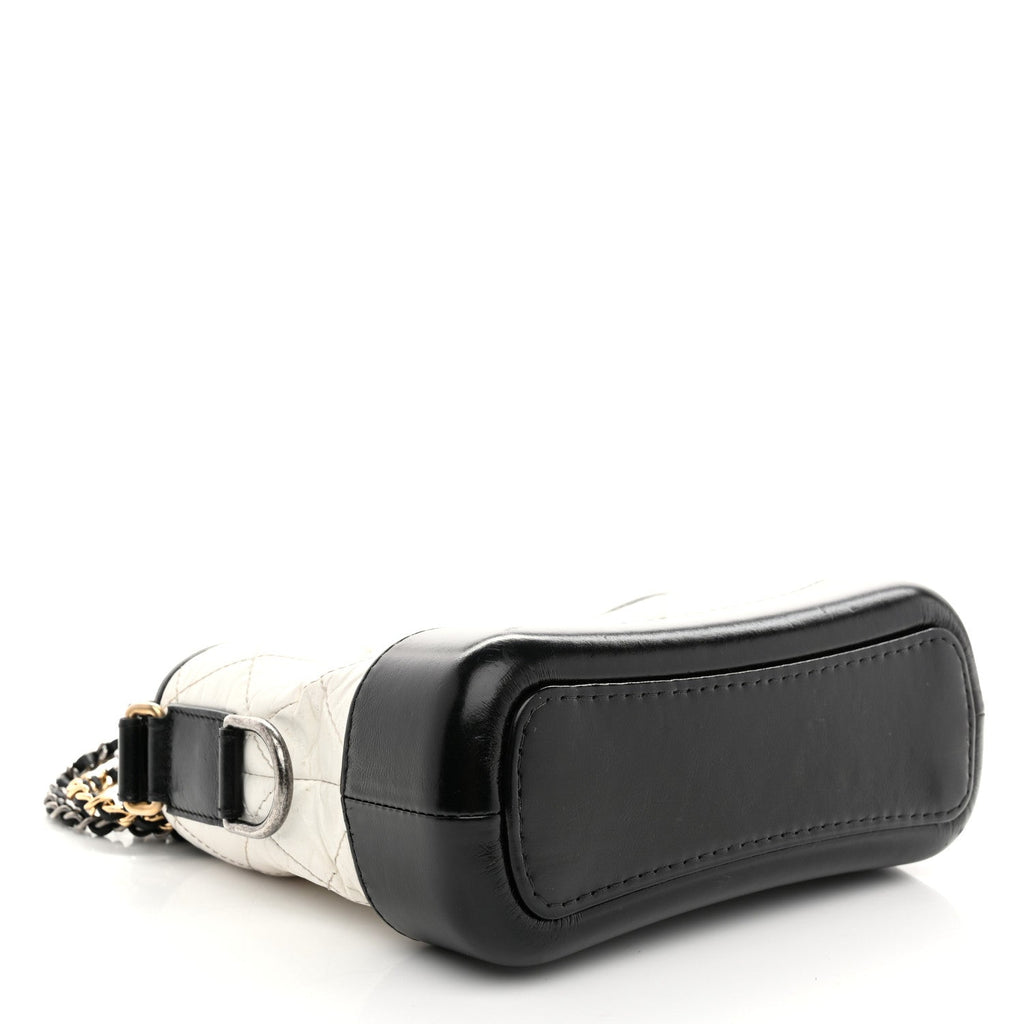 Aged Calfskin Quilted Small Gabrielle Hobo Black White