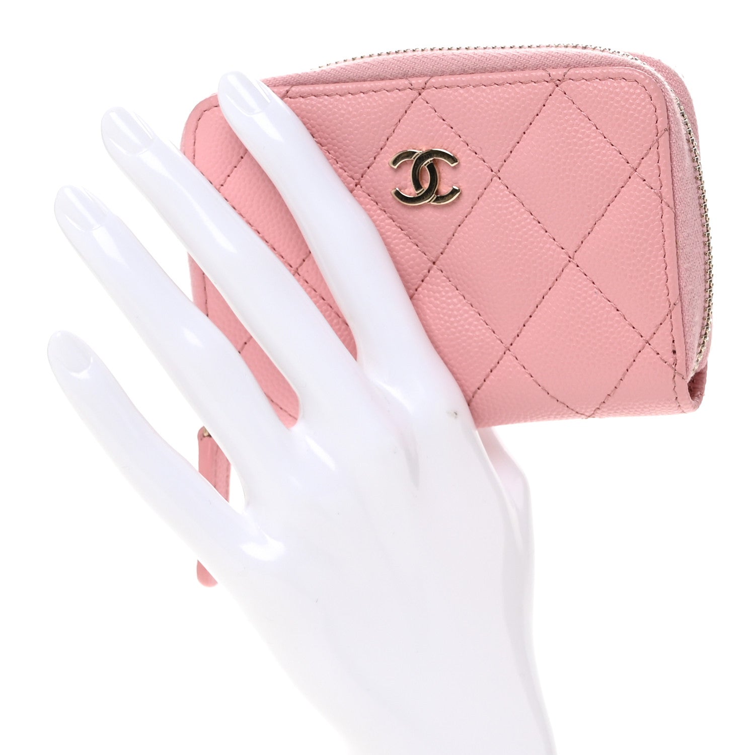 Caviar Quilted Zip Coin Purse Light Pink