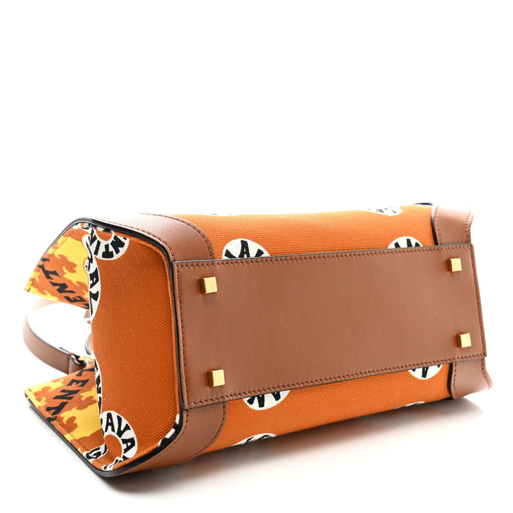 Canvas Calfskin Mini Bandana Print Small Vlogo Signature Tote Saddle Brown Multicolor