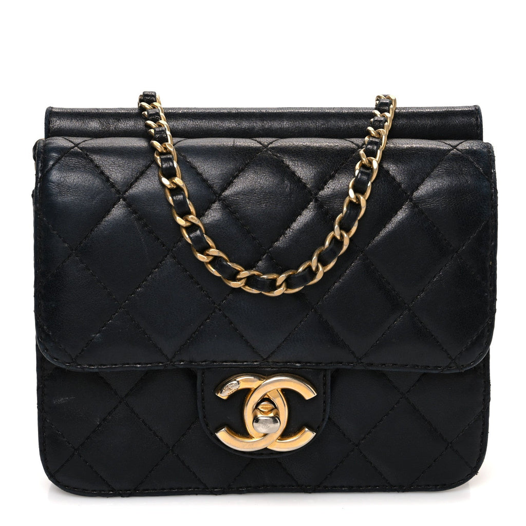 Lambskin Quilted Extra Mini Flap Black