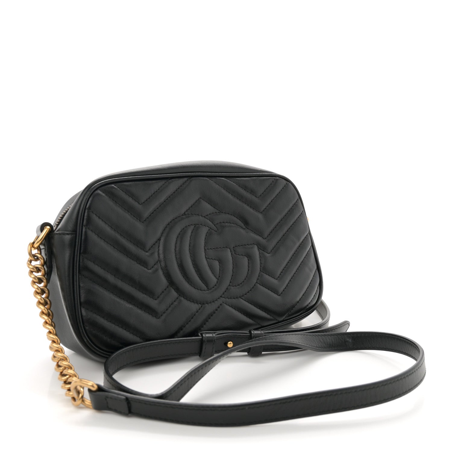 Calfskin Matelasse Small GG Marmont Chain Shoulder Bag Black