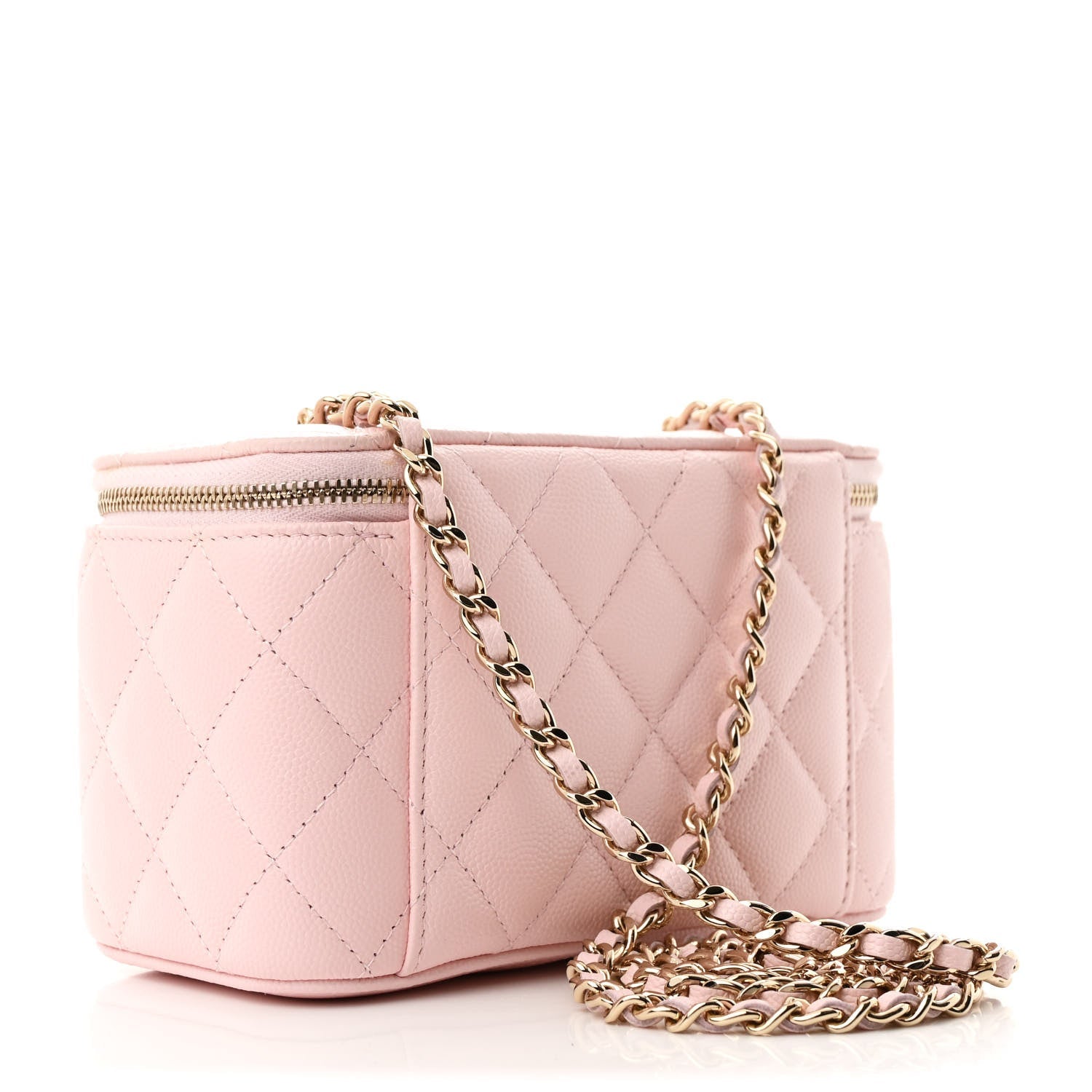 Caviar Quilted Small Vanity Case With Chain Light Pink