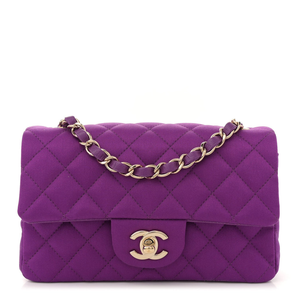 Satin Quilted Mini Rectangular Flap Purple