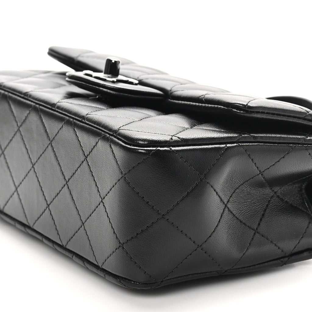 Lambskin Quilted Mini Top Handle Rectangular Flap So Black