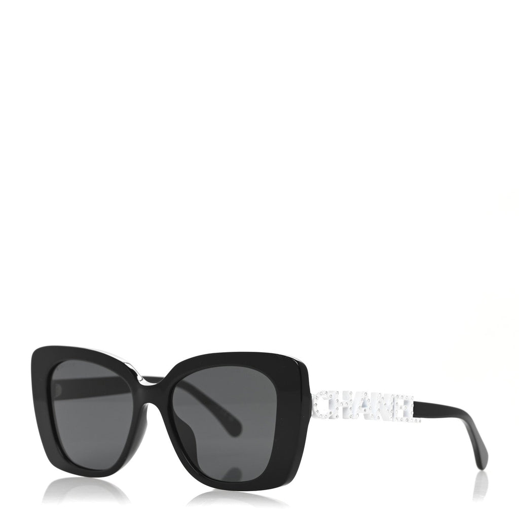 Acetate Strass Square Sunglasses 5422-B-A Black White