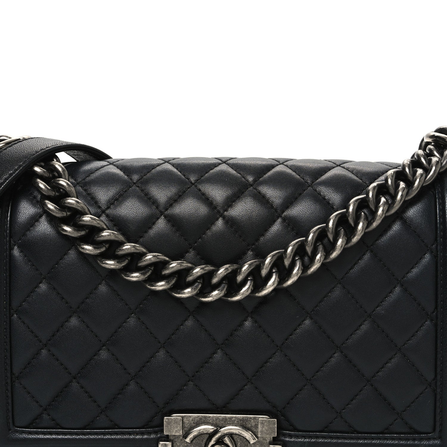 Lambskin Quilted Medium Boy Flap Black