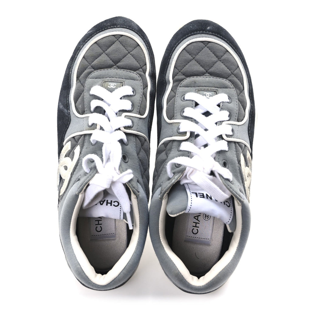 Fabric Suede Calfskin Quilted CC Sneakers 39 Dark Grey