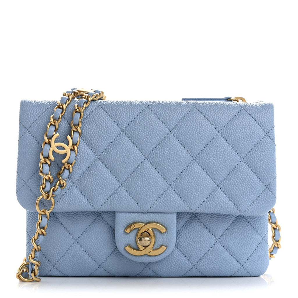 Shiny Caviar Pick Me Up Flap Belt Bag Light Blue