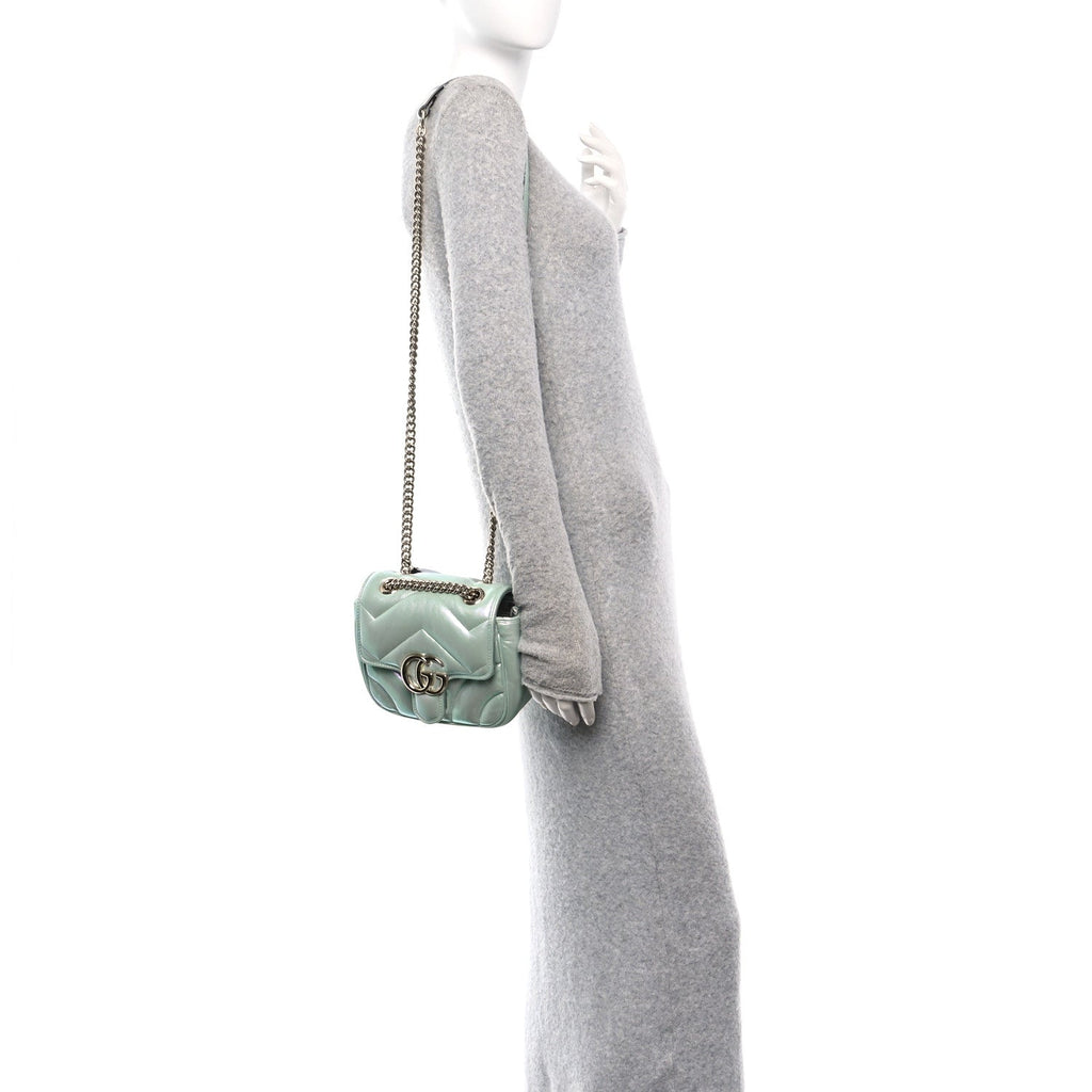 Iridescent Nappa Chevron Matelasse Mini GG Marmont Shoulder Bag Iridescent Salvy Green