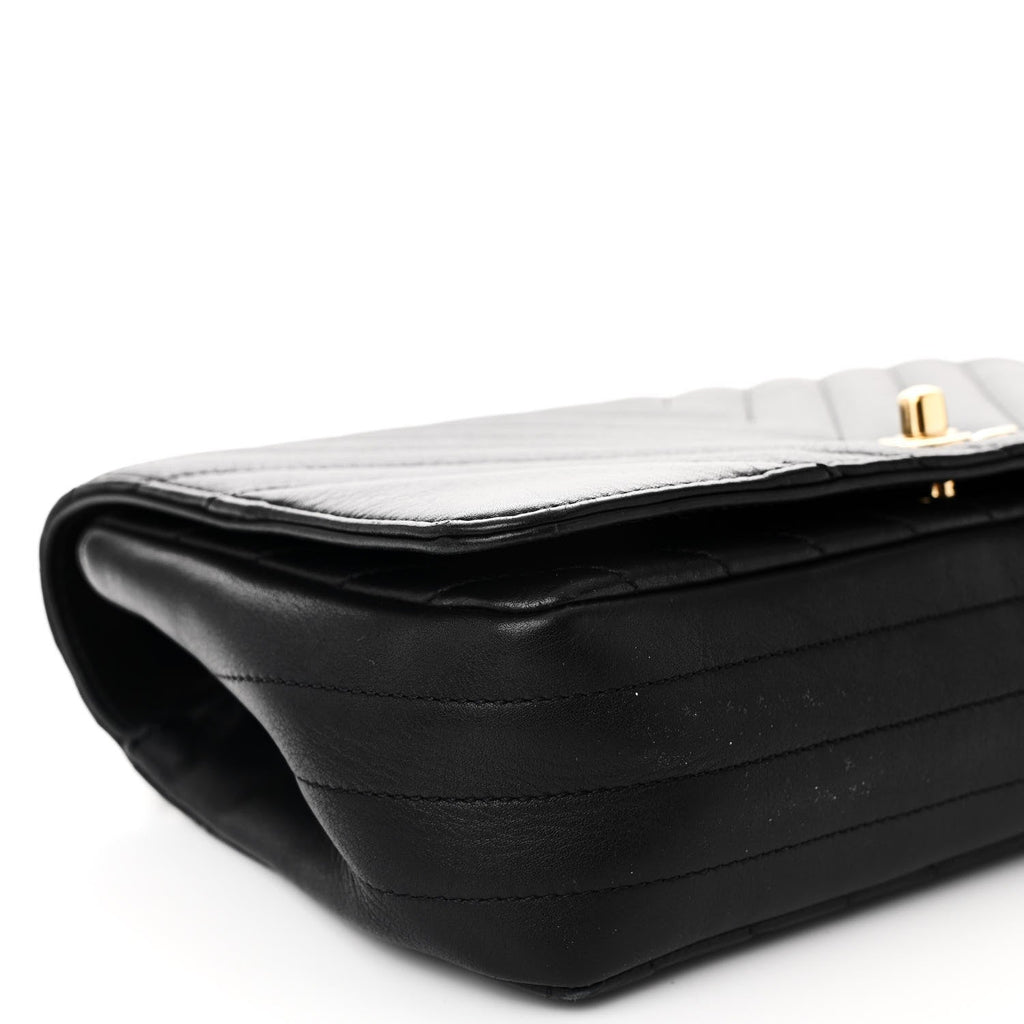 Calfskin Chevron Quilted Small Statement Flap Black