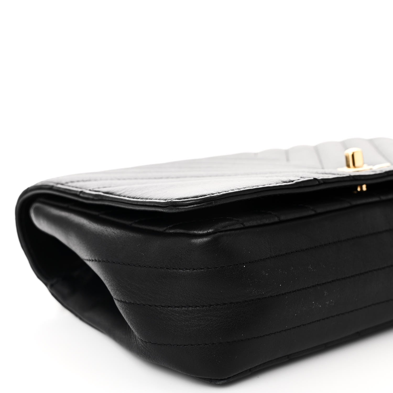 Calfskin Chevron Quilted Small Statement Flap Black