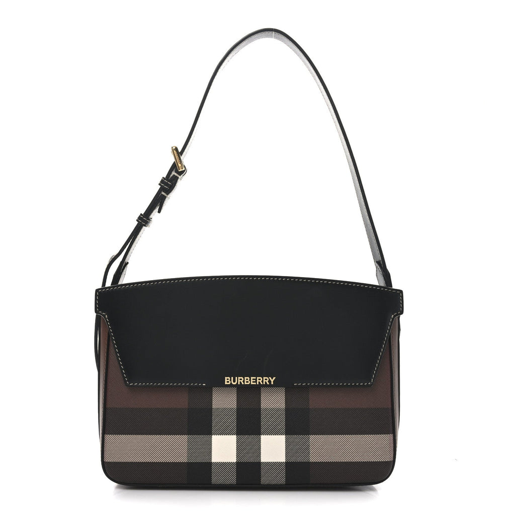 E-Canvas Check Calfskin Catherine Shoulder Bag Dark Birch Brown