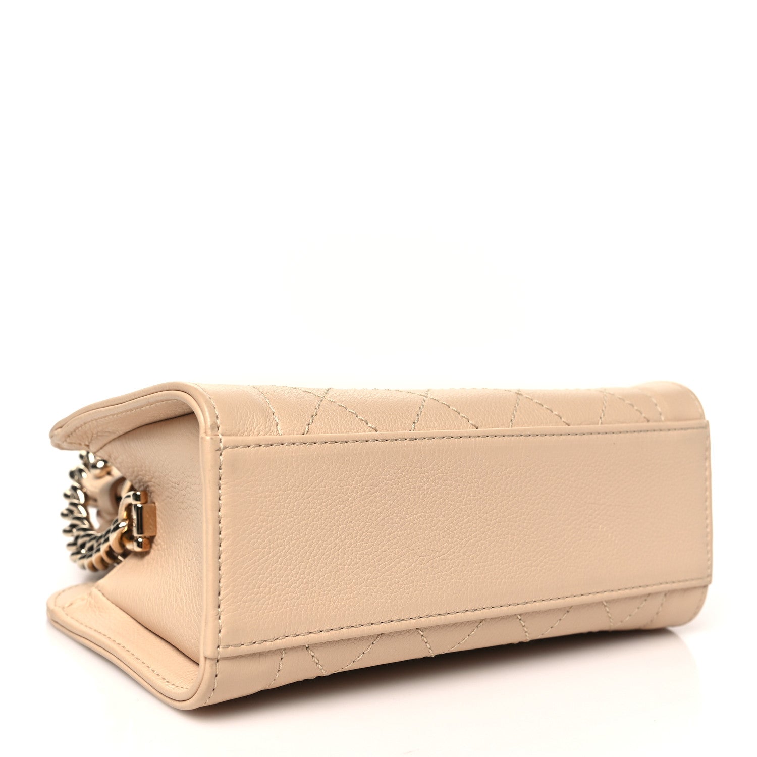 Grained Calfskin Stitched Mini Label  Shopper Tote Beige